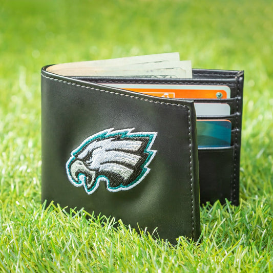 Team Sports America Recommended - Philadelphia Eagles Black Bi-Fold Embroidered Wallet w/ RFID Blocking