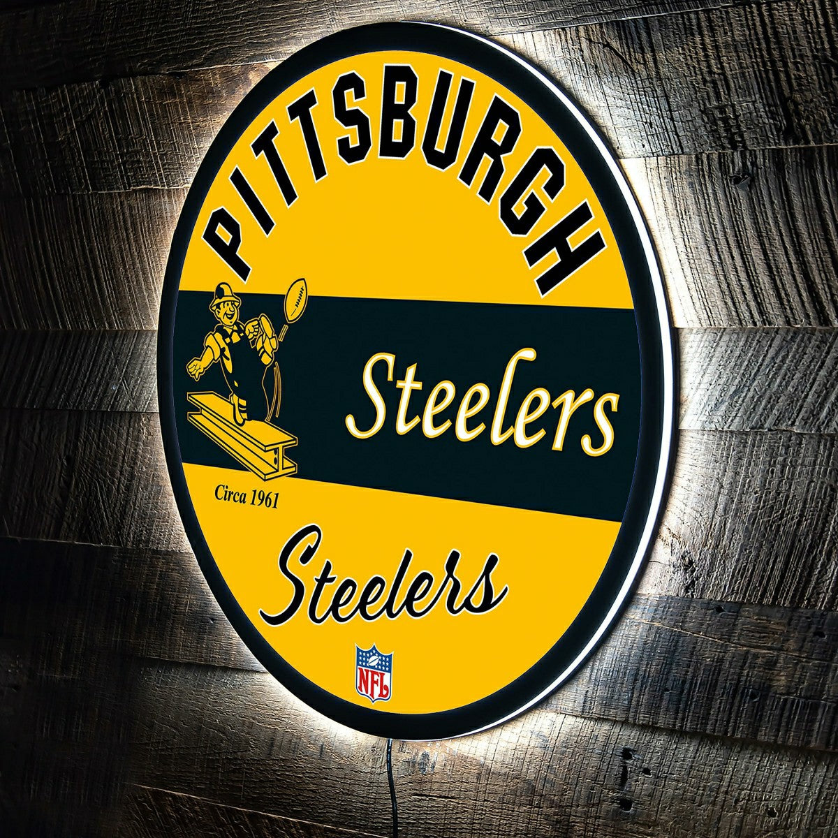 Team Sports America Everyday - Pittsburgh Steelers NFL Football Large Round Vintage Edgelite LED Deco