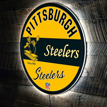 Team Sports America Everyday - Pittsburgh Steelers NFL Football Large Round Vintage Edgelite LED Deco