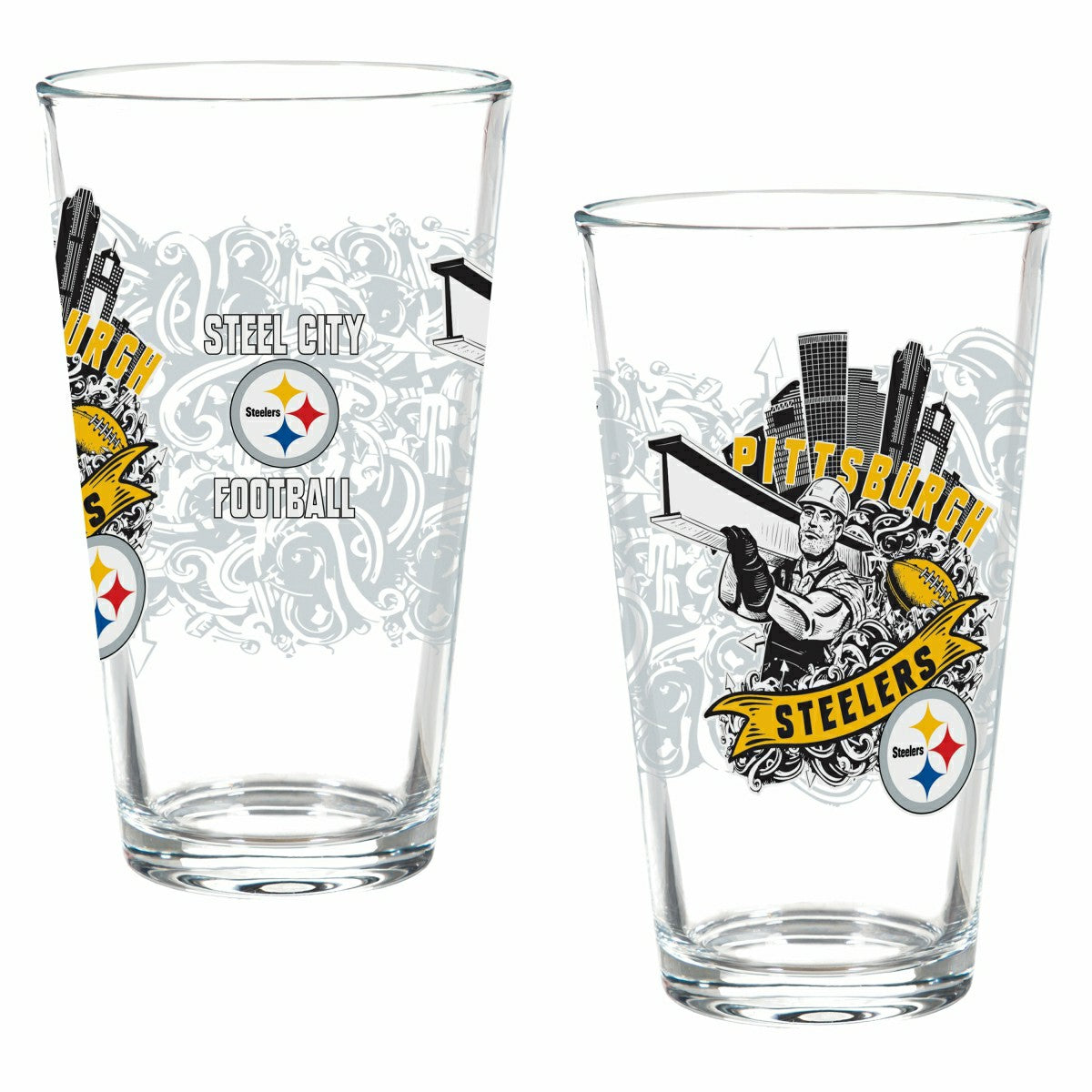 Team Sports America Best Seller - Pittsburgh Steelers 16oz Glass pint, Set of 2