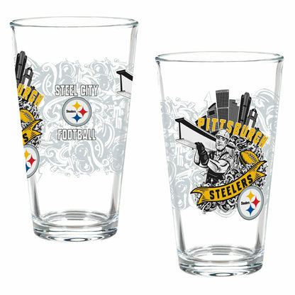 Team Sports America Best Seller - Pittsburgh Steelers 16oz Glass pint, Set of 2