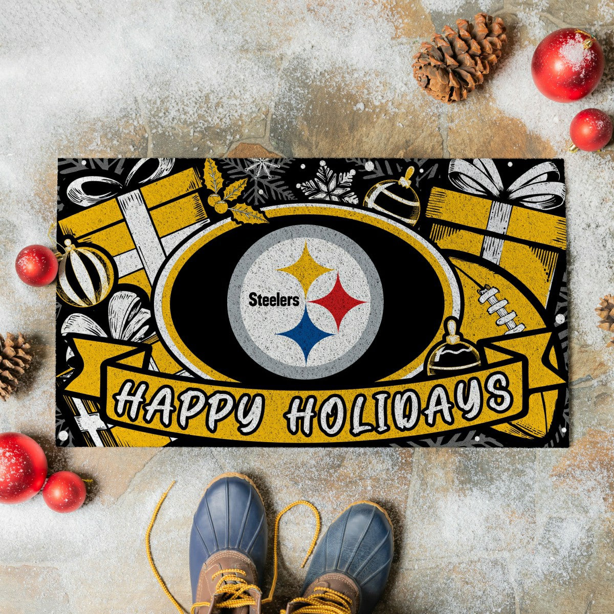 Team Sports America Best Seller - Pittsburgh Steelers Holiday PVC Mat, 28"x16"