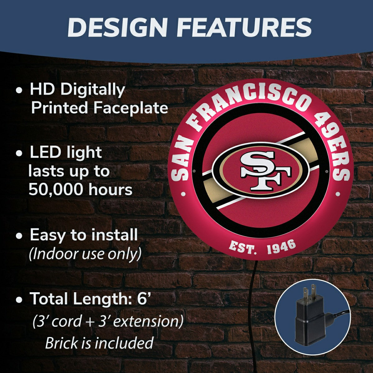 Team Sports America Essential - San Francisco 49ers, Metal Lite, Round