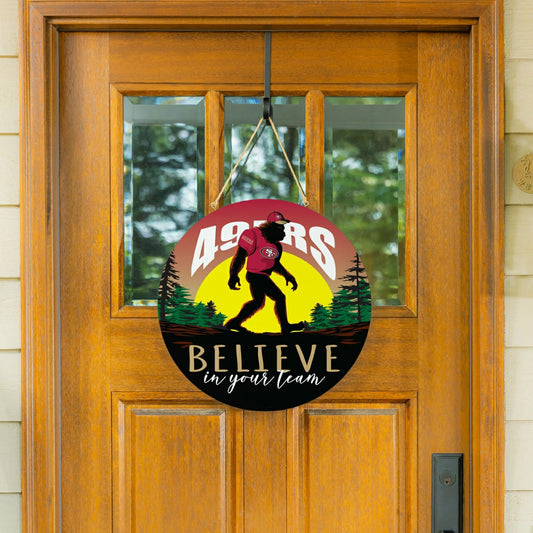 Team Sports America Recommended - San Francisco 49ers Bigfoot Round Door Décor with Hanging Rope, 18x18