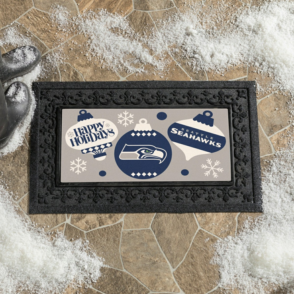 Team Sports America Best Seller - Seattle Seahawks Holiday Flocked Coir Sassafras Switch Mat, 22"x10"