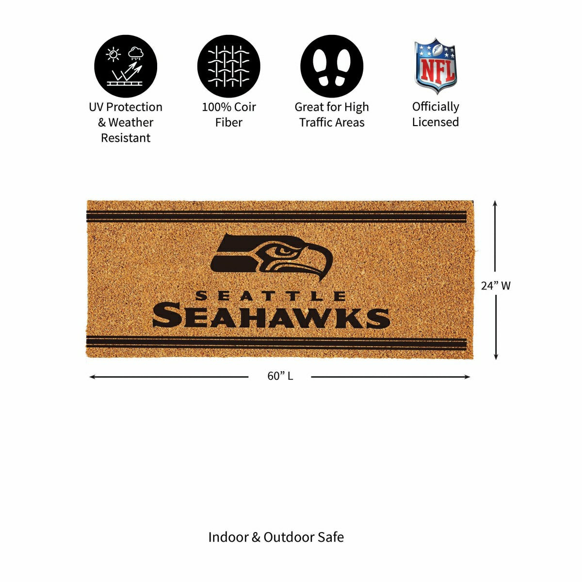 Team Sports America Exclusive - Seattle Seahawks Extra Large One Color Coir Mat, 60"x24"