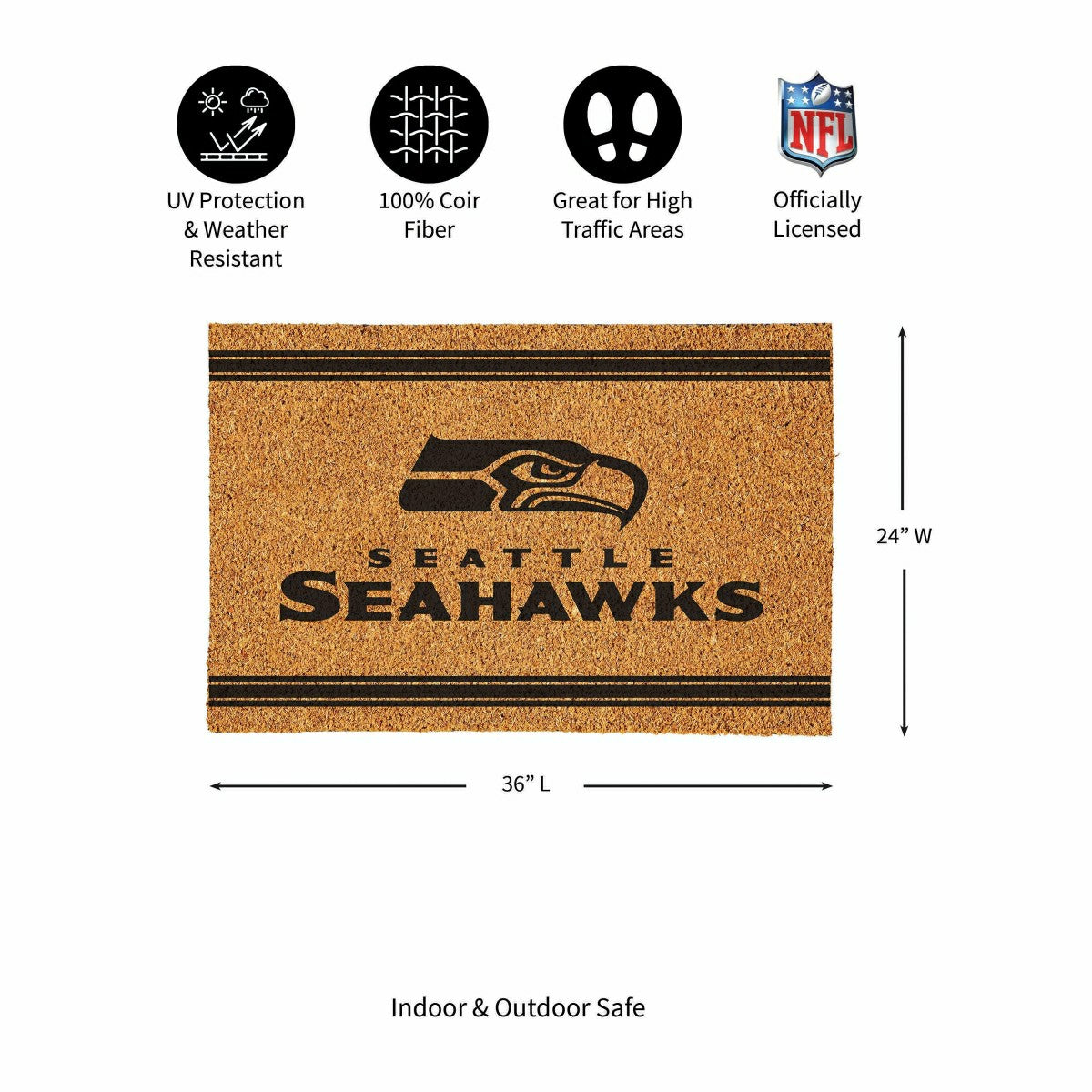 Team Sports America Classic - Seattle Seahawks Large One Color Coir Mat, 36"x24"
