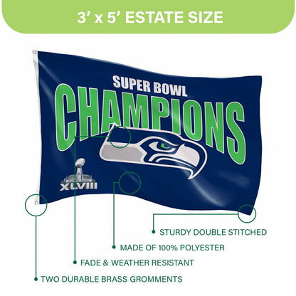 Team Sports America Value - Seattle Seahawks Superbowl XLVIII Champions Football 3x5 Flag
