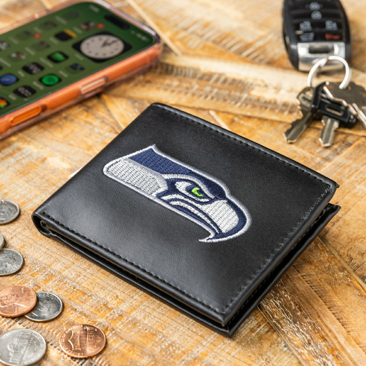 Team Sports America Trending - Seattle Seahawks Black Bi-Fold Embroidered Wallet w/ RFID Blocking