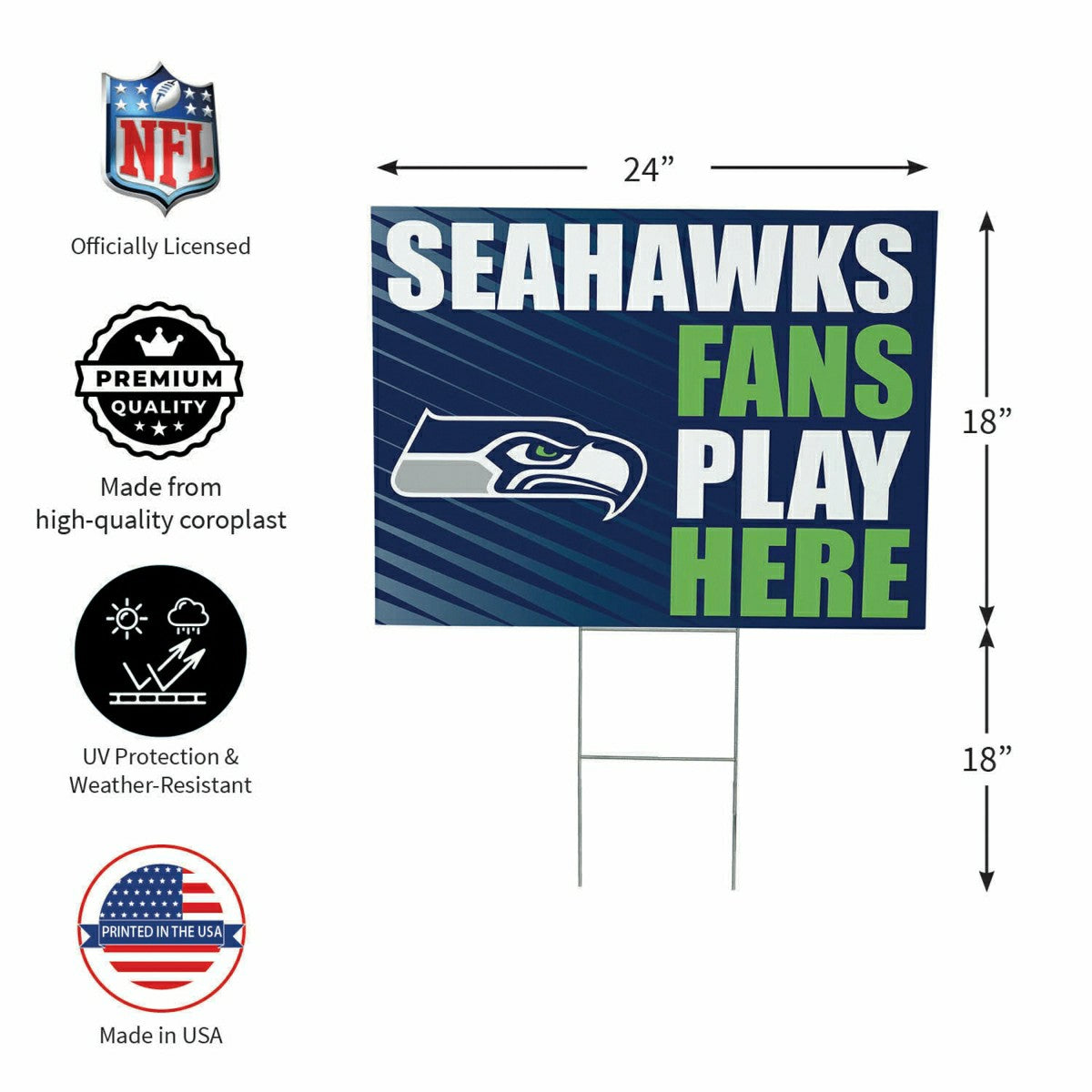 Team Sports America Essential - Seattle Seahawks Coroplast Yard Sign "Fans Play Here"