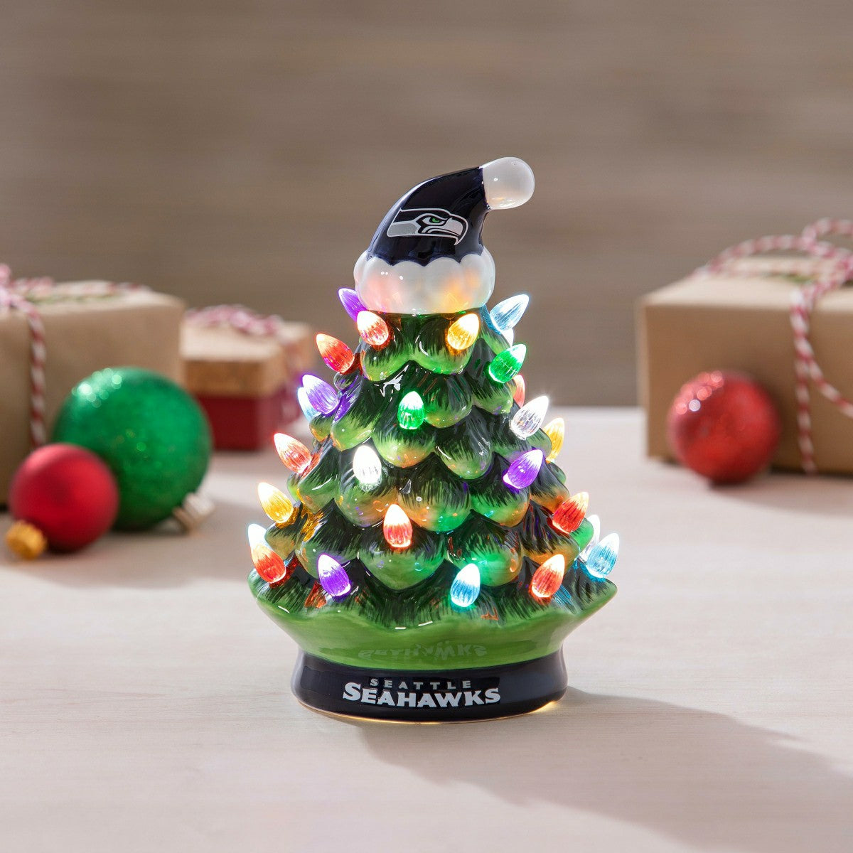 Team Sports America Everyday - 8" LED Ceramic Christmas Tree, Seattle Seahawks