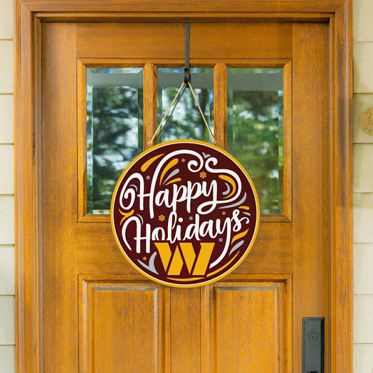 Team Sports America Signature - Washington Commanders Holiday Round Door Décor with Hanging Rope, 18x1
