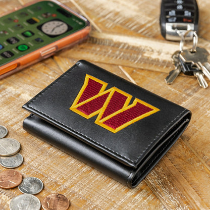 Team Sports America Essential - Washington Commanders Black Tri-Fold Embroidered Wallet w/ RFID Blocking
