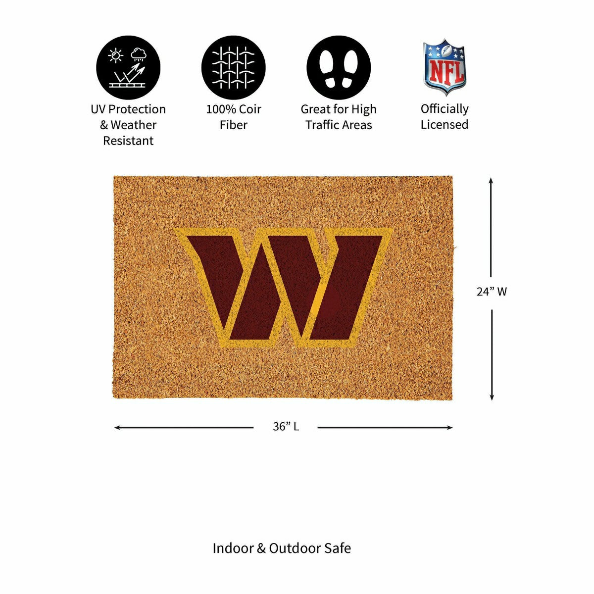 Team Sports America Recommended - Washington Commanders Large Full Color Coir Mat, 36"x24"