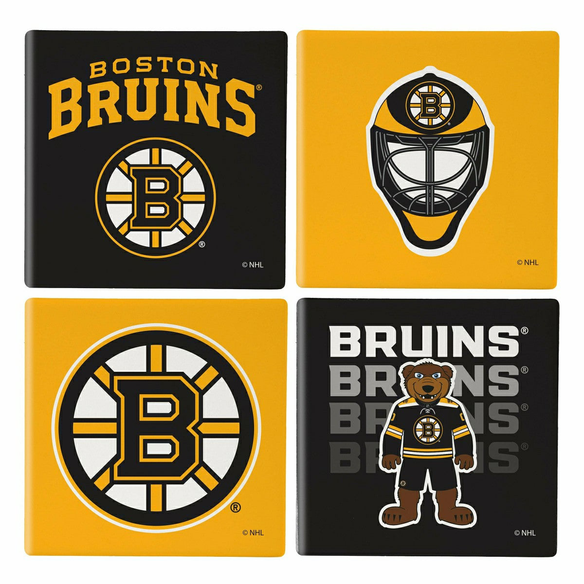 Team Sports America Value - Boston Bruins Ceramic Coasters Set, 4pcs with Wood Caddy