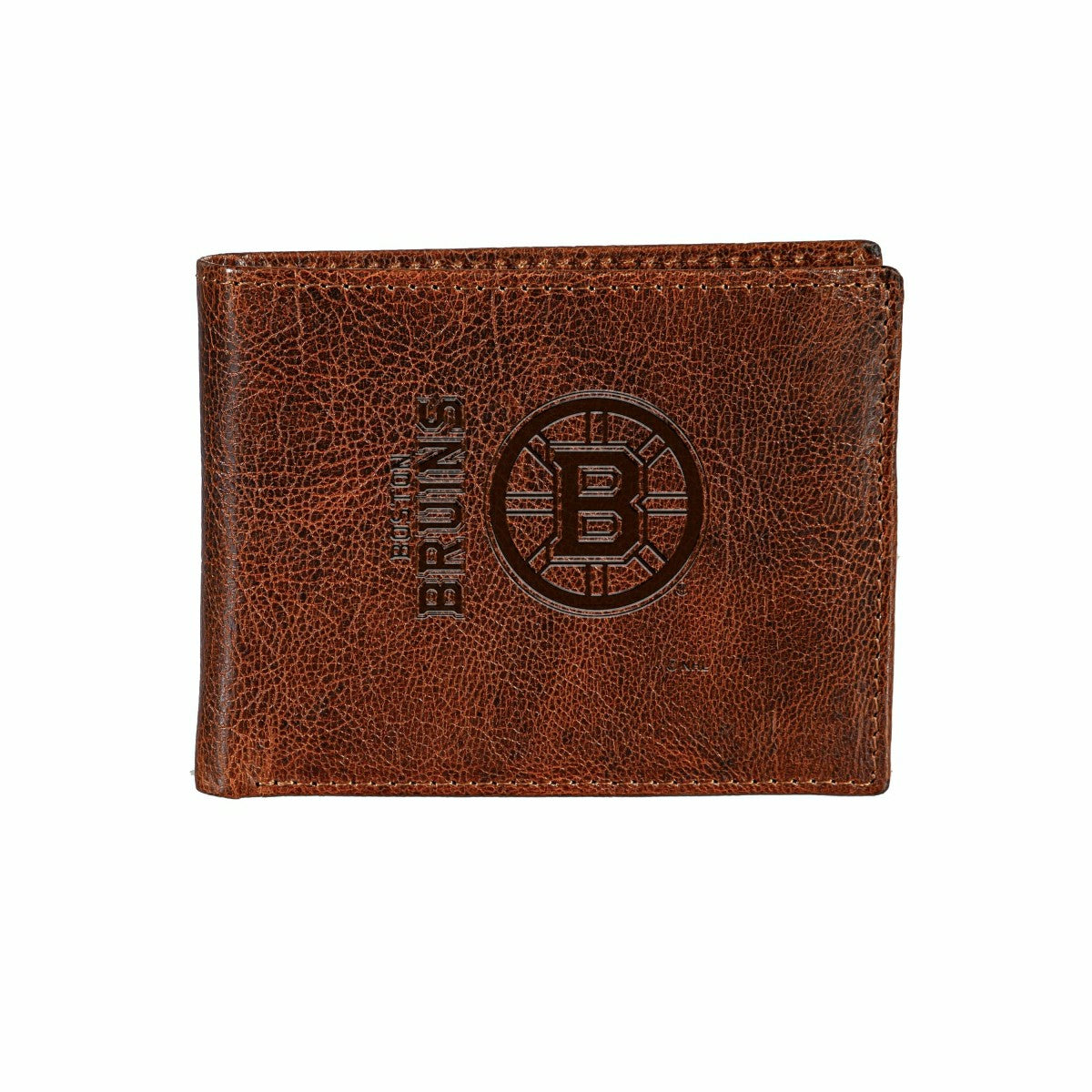 Team Sports America Essential - Boston Bruins, Embossed 100% Genuine Tumbled Leather Passcase Bi-Fold