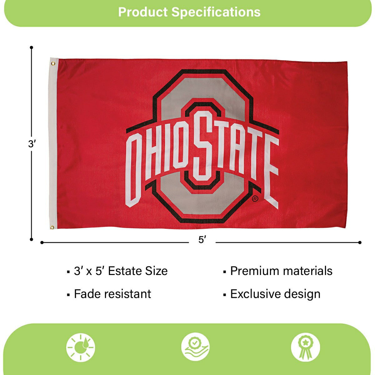 Team Sports America Signature - Ohio State University Single Sided Flag with 2 Grommets, 3'x5'