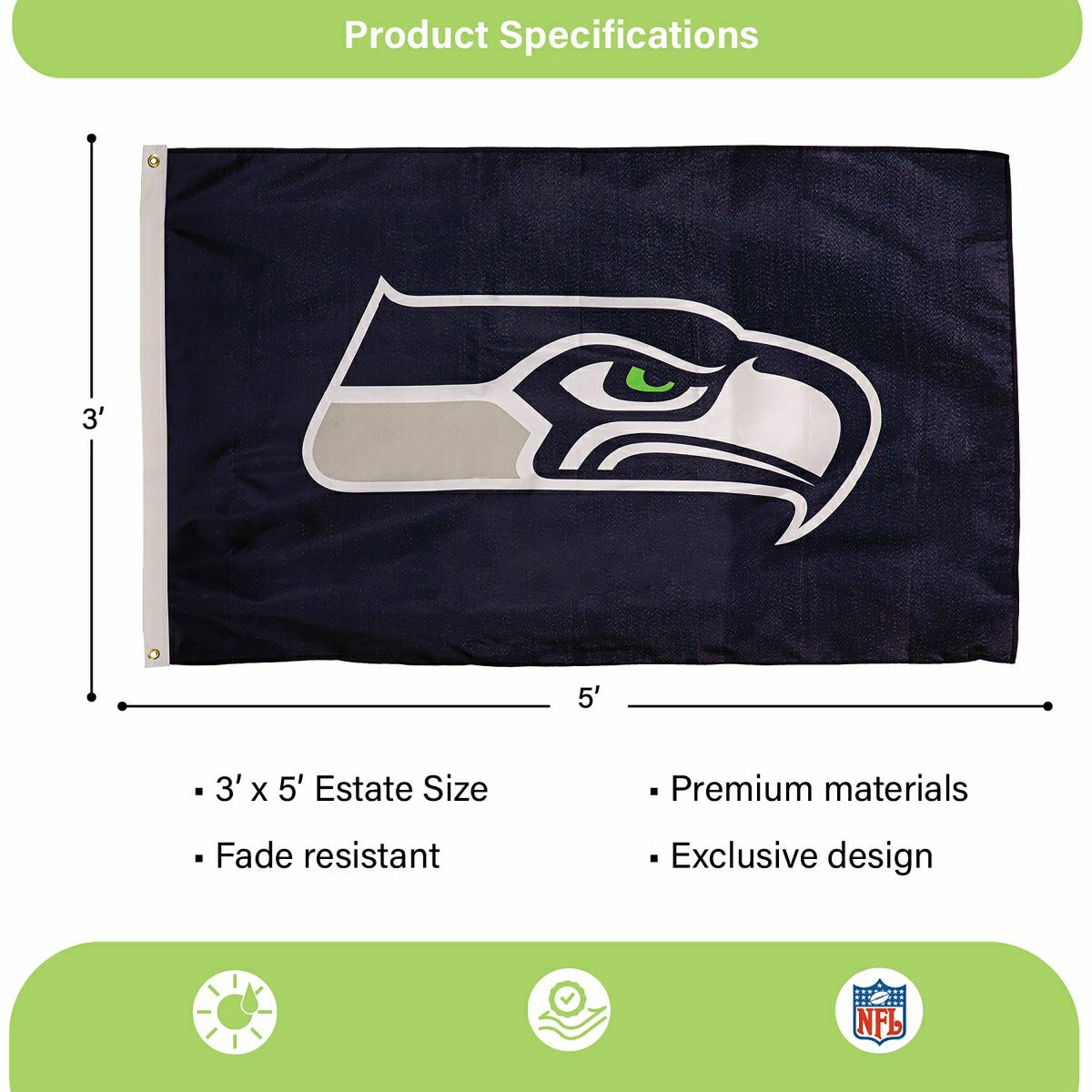 Team Sports America Everyday - Seattle Seahawks Single Sided Estate Flag with 2 Grommets, 3'x5'