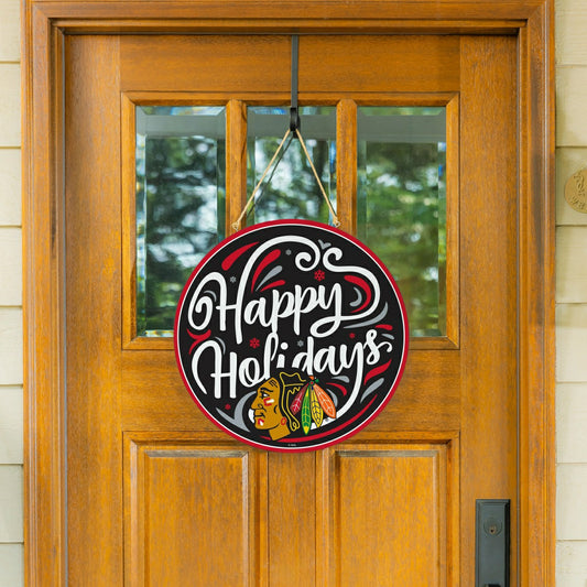 Team Sports America Everyday - Chicago Blackhawks Holiday Round Door Décor with Hanging Rope, 18x18