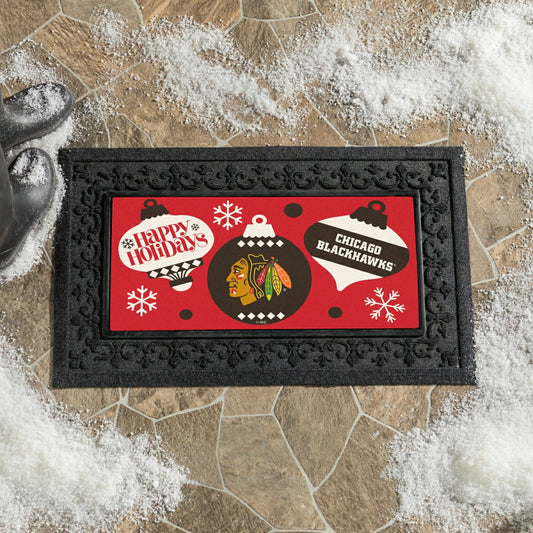 Team Sports America Trending - Chicago Blackhawks Holiday Flocked Coir Sassafras Switch Mat, 22"x10"