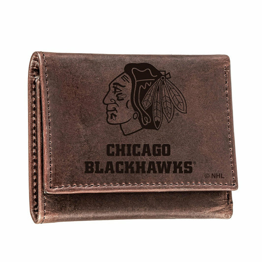 Team Sports America Trending - Chicago Blackhawks, Tri-Fold Wallet, Brown, CH, 100% Genuine Leather