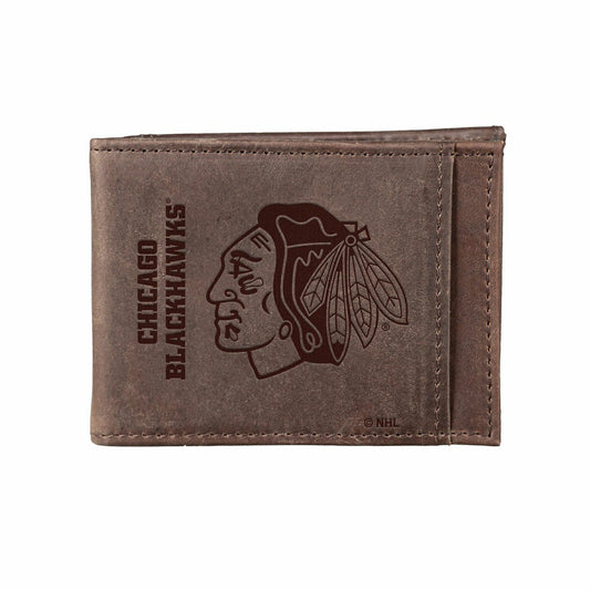 Team Sports America Best Seller - Front Pocket Wallet w/ RFID Blocking, Chicago Blackhawks, Brown