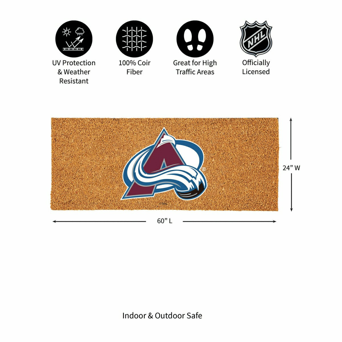 Team Sports America Everyday - Colorado Avalanche Extra Large Full Color Coir Mat, 60"x24"
