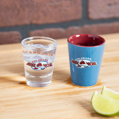 Team Sports America Trending - Colorado Avalanche 4-Piece Ceramic and Glass 2oz. Shot Glass Set