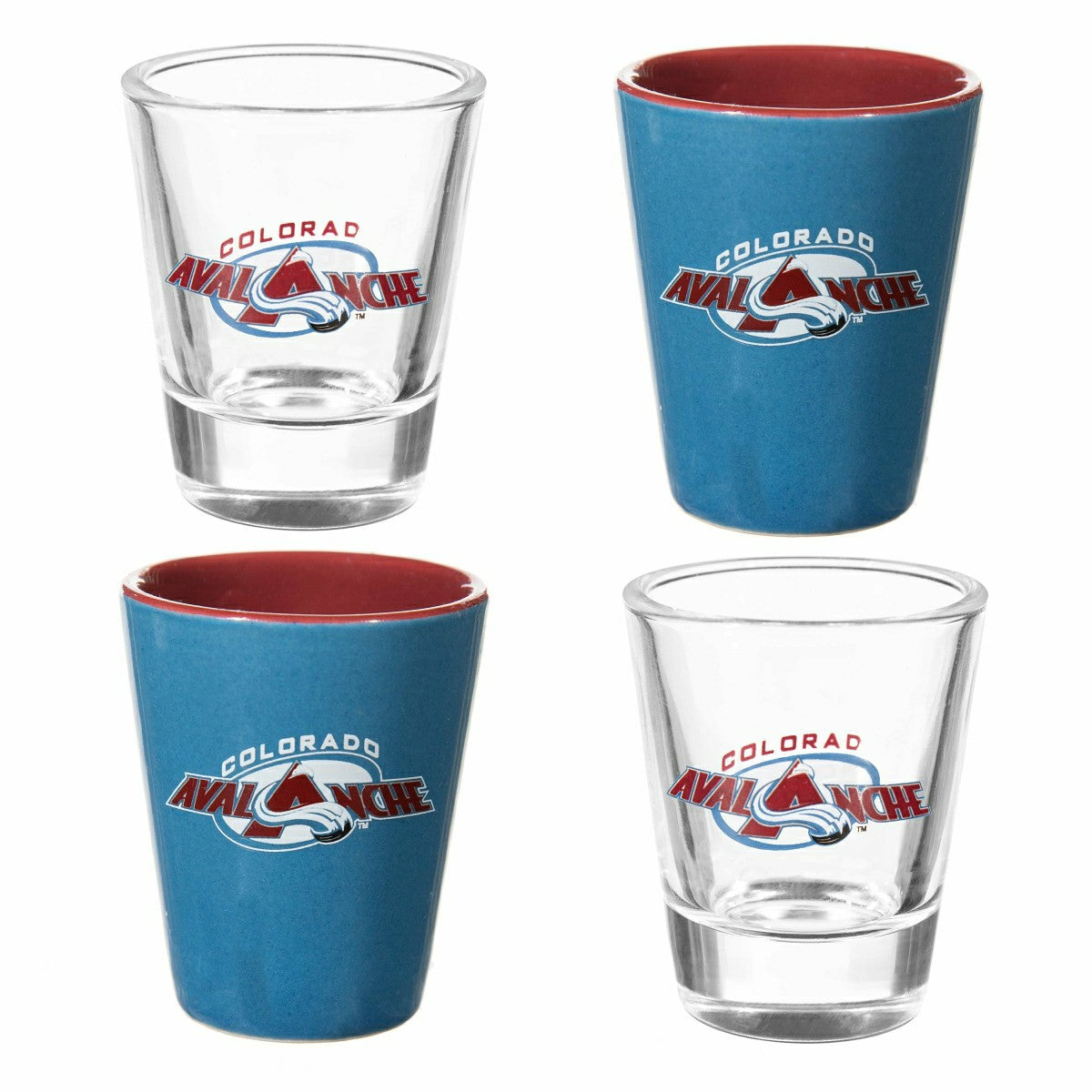 Team Sports America Trending - Colorado Avalanche 4-Piece Ceramic and Glass 2oz. Shot Glass Set