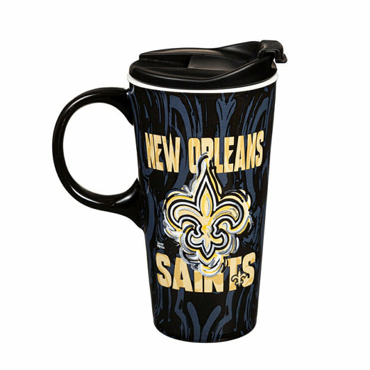 Team Sports America Best Seller - New Orleans Saints, Travel Latte, Justin Patten Logo