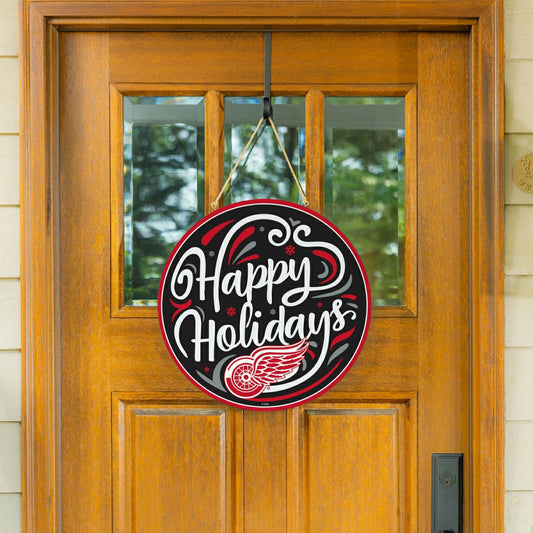 Team Sports America Trending - Detroit Red Wings Holiday Round Door Décor with Hanging Rope, 18x18