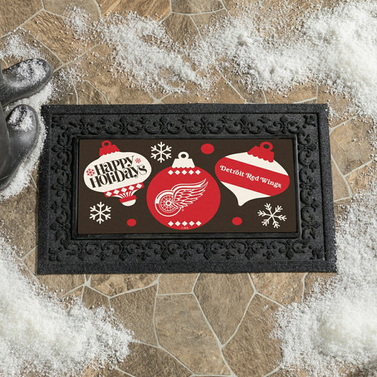Team Sports America Recommended - Detroit Red Wings Holiday Flocked Coir Sassafras Switch Mat, 22"x10"