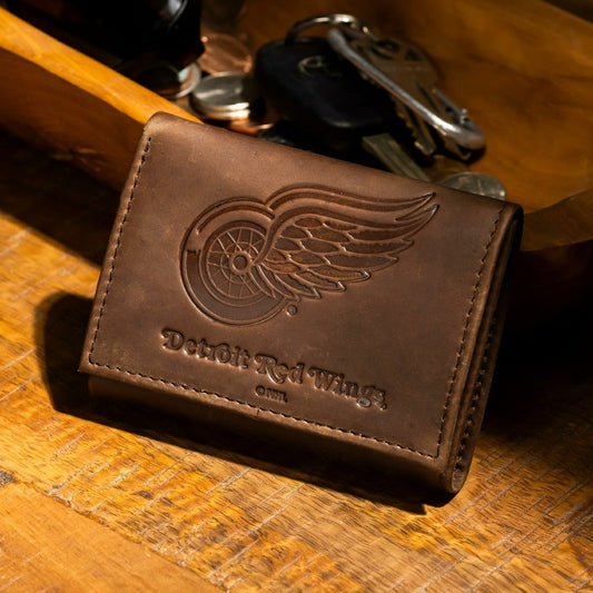 Team Sports America Value - Detroit Red Wings, Tri-Fold Wallet, Brown, CH, 100% Genuine Leather