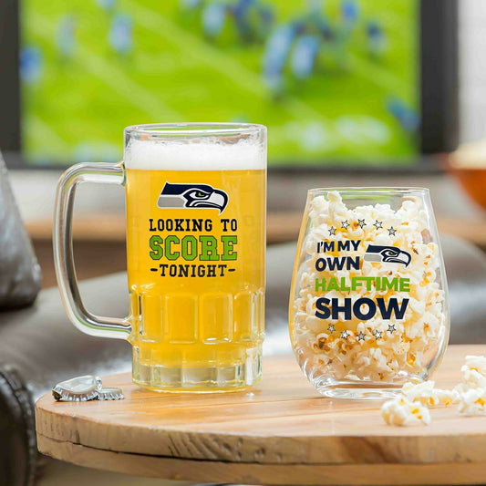 Team Sports America Recommended - Seattle Seahawks, Stemless 17OZ Wine & Beer 16 OZ Gift Set