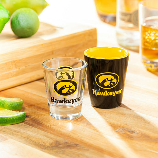 Team Sports America Classic - University of Iowa 4-Piece Ceramic and Glass 2oz. Shot Glass Set