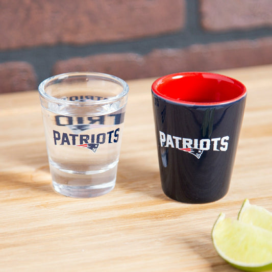 Team Sports America Essential - New England Patriots 4-Piece Ceramic and Glass 2oz. Shot Glass Set
