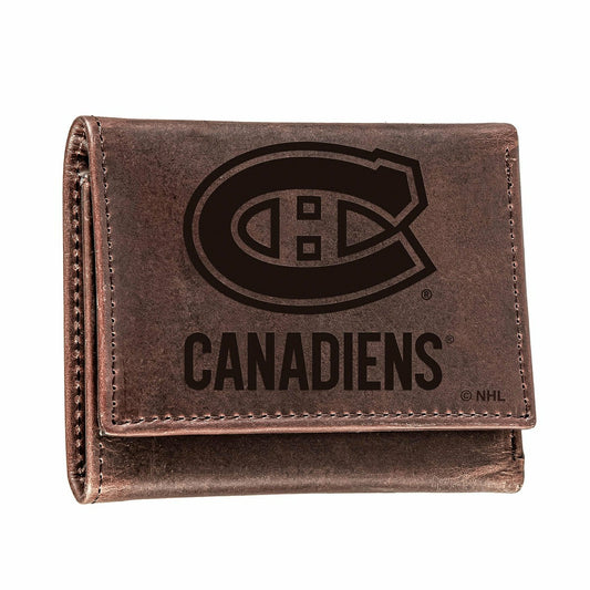 Team Sports America Trending - Montreal Canadiens, Tri-Fold Wallet, Brown, CH, 100% Genuine Leather
