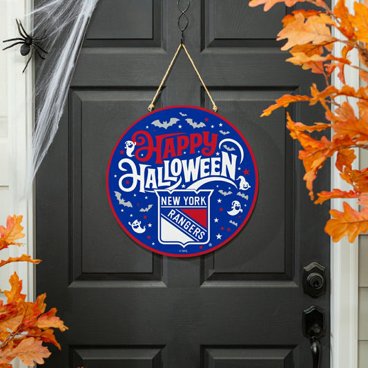 Team Sports America Best Seller - New York Rangers Halloween Round Door Décor with Hanging Rope, 18x18