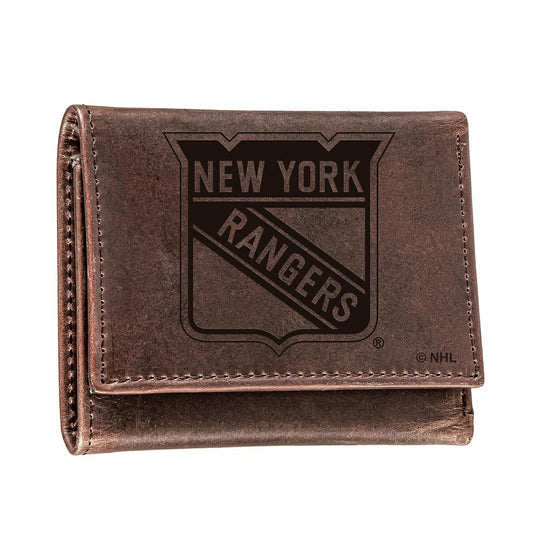 Team Sports America Value - NY Rangers, Tri-Fold Wallet, Brown, CH, 100% Genuine Leather