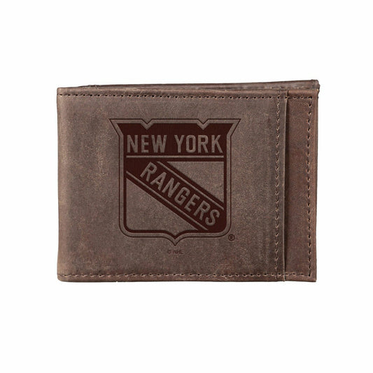 Team Sports America Best Seller - Front Pocket Wallet w/ RFID Blocking, New York Rangers, Brown