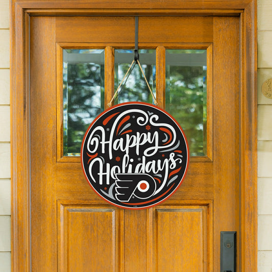 Team Sports America Classic - Philadelphia Flyers Holiday Round Door Décor with Hanging Rope, 18x18