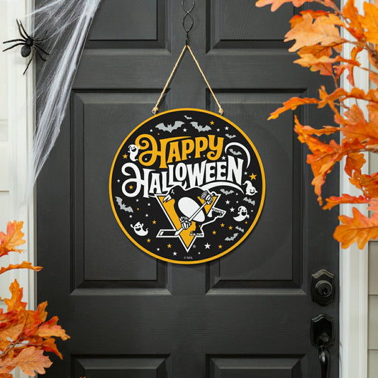 Team Sports America Classic - Pittsburgh Penguins Halloween Round Door Décor with Hanging Rope, 18x1