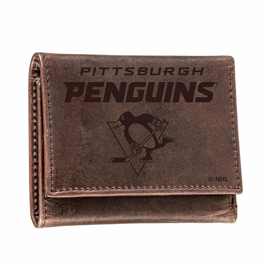 Team Sports America Recommended - Pittsburgh Penguins, Tri-Fold Wallet, Brown, CH, 100% Genuine Leather