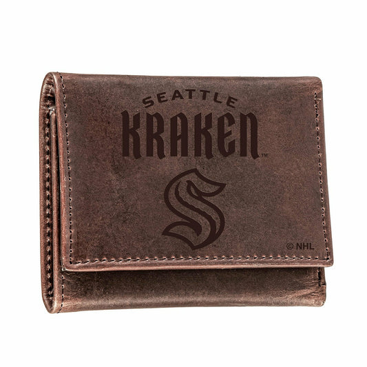 Team Sports America Recommended - Seattle Kraken, Tri-Fold Wallet, Brown, CH, 100% Genuine Leather