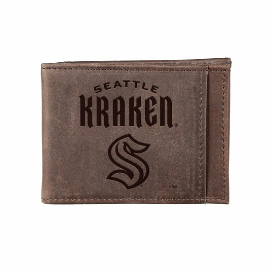 Team Sports America Signature - Front Pocket Wallet w/ RFID Blocking, Seattle Kraken, Brown