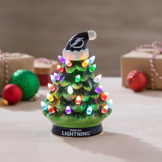 Team Sports America Signature - 8" LED Ceramic Christmas Tree, Tampa Bay Lightning