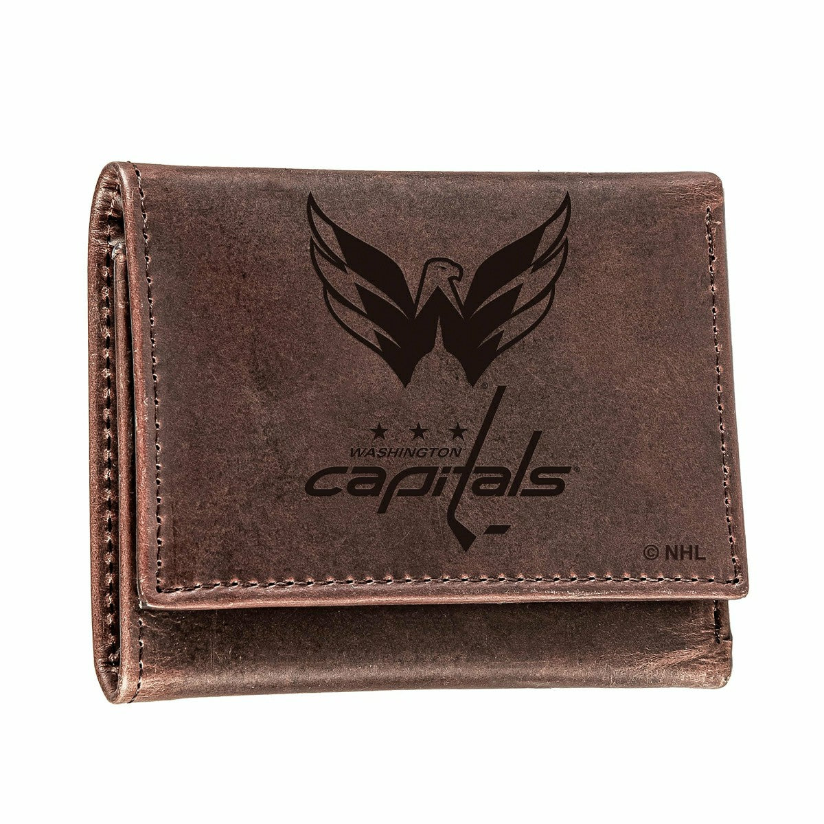 Team Sports America Essential - Washington Capitals, Tri-Fold Wallet, Brown, CH, 100% Genuine Leather