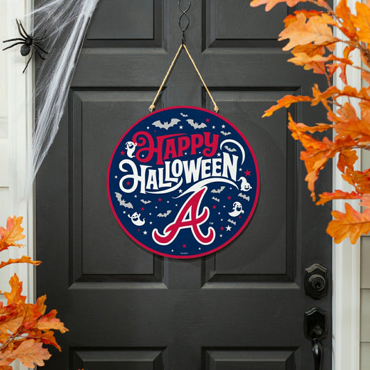 Team Sports America Recommended - Atlanta Braves Halloween Round Door Décor with Hanging Rope, 18x18