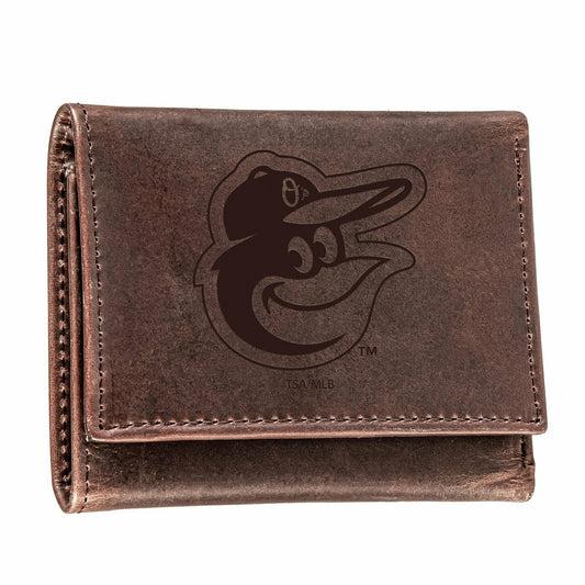 Team Sports America Everyday - Baltimore Orioles Tri-Fold Wallet Brown 100% Genuine Leather