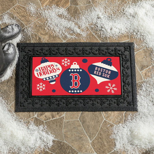 Team Sports America Recommended - Boston Red Sox Holiday Flocked Coir Sassafras Switch Mat, 22"x10"